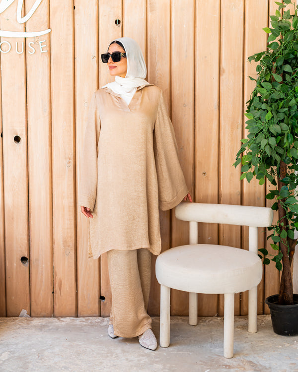 Crushed satin Blouse-Beige