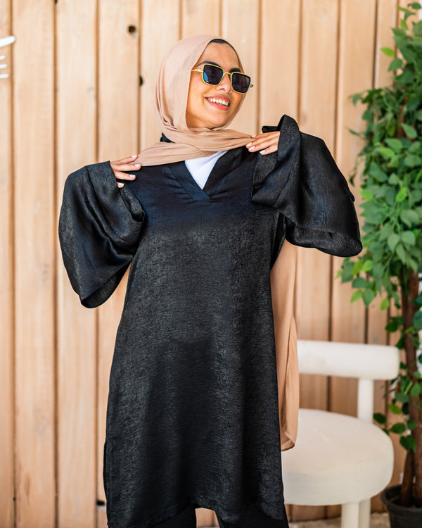 Crushed satin Blouse-Black
