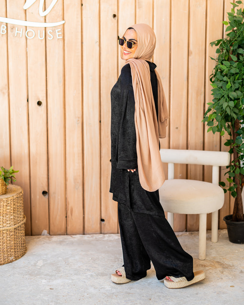 Crushed satin Blouse-Black