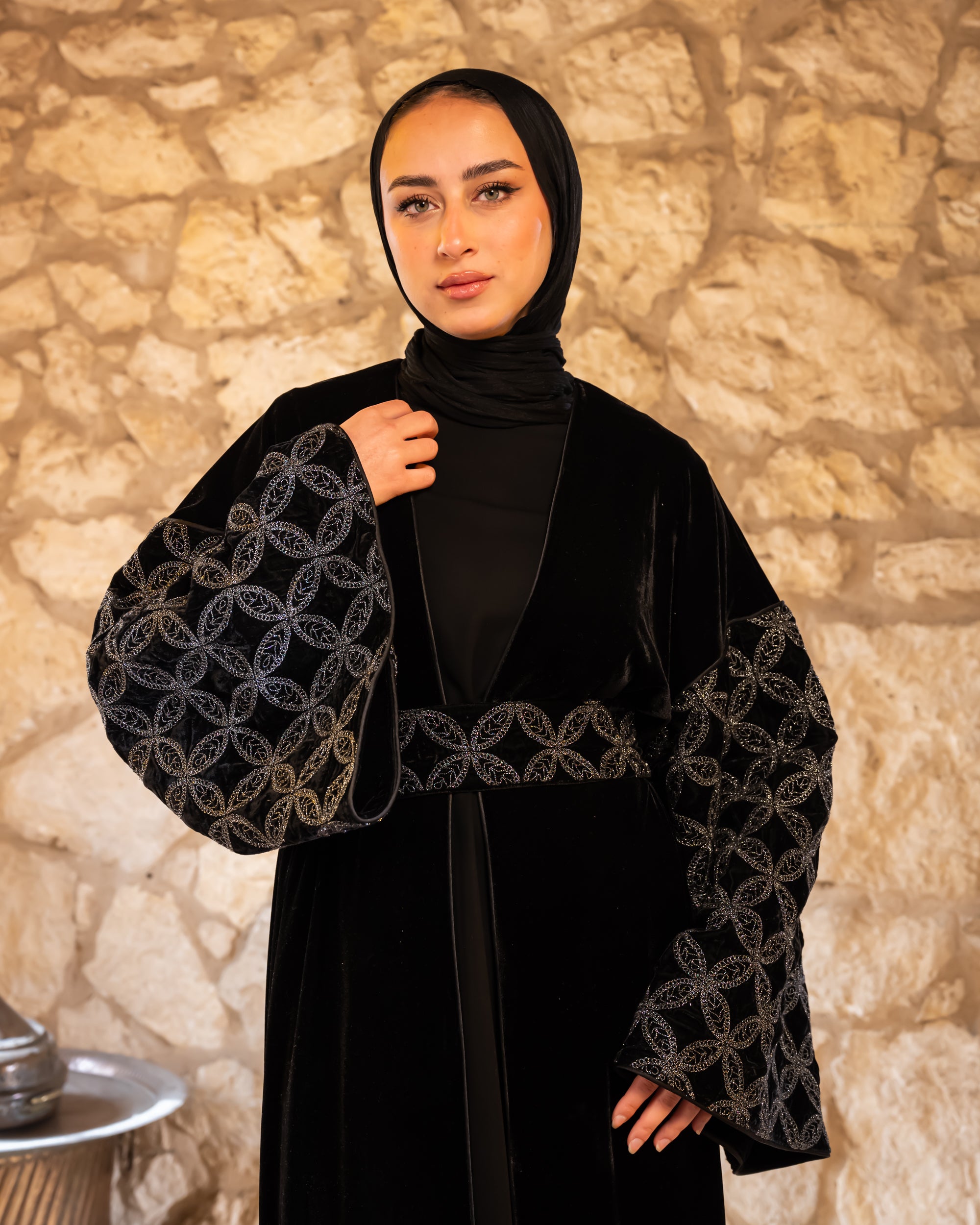 Embroidered Sleeves Kaftan - Silver