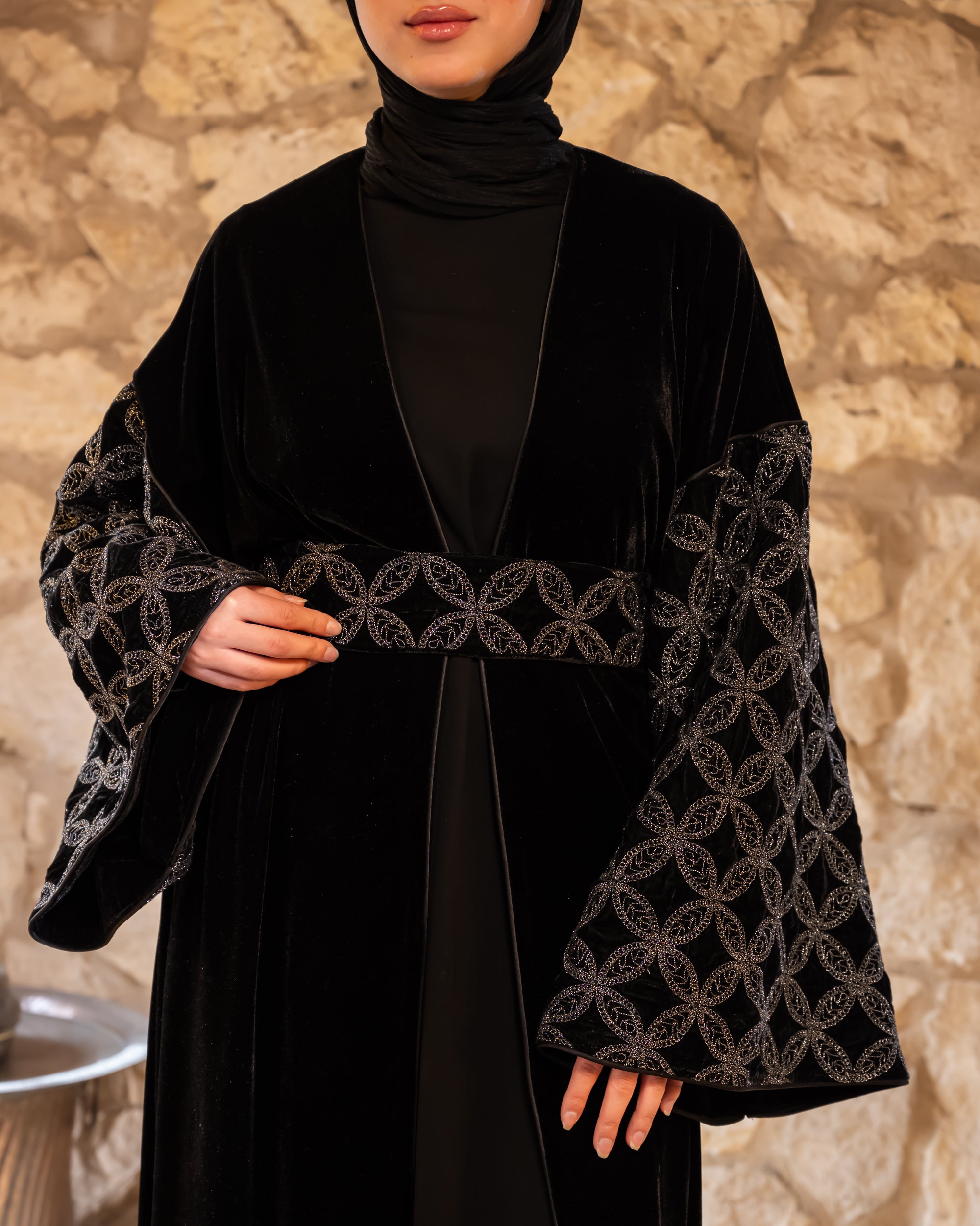 Embroidered Sleeves Kaftan - Silver