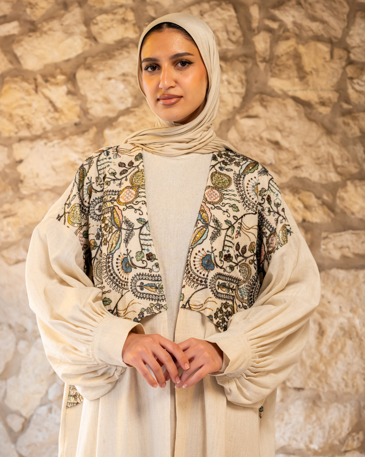 Embroidered Linen Kaftan - Multicolored (available at stores)