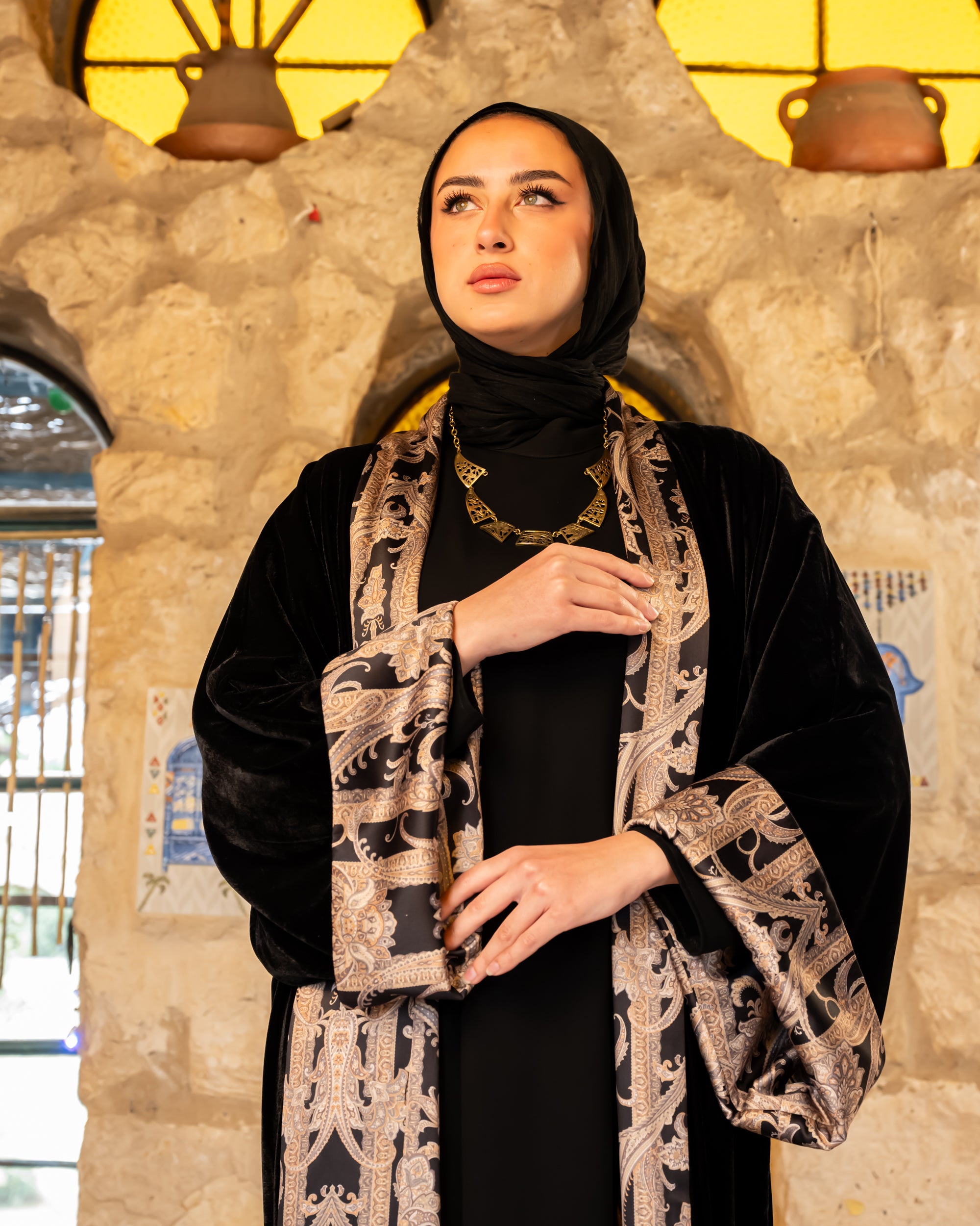 Double Face Velvet Kaftan - Black