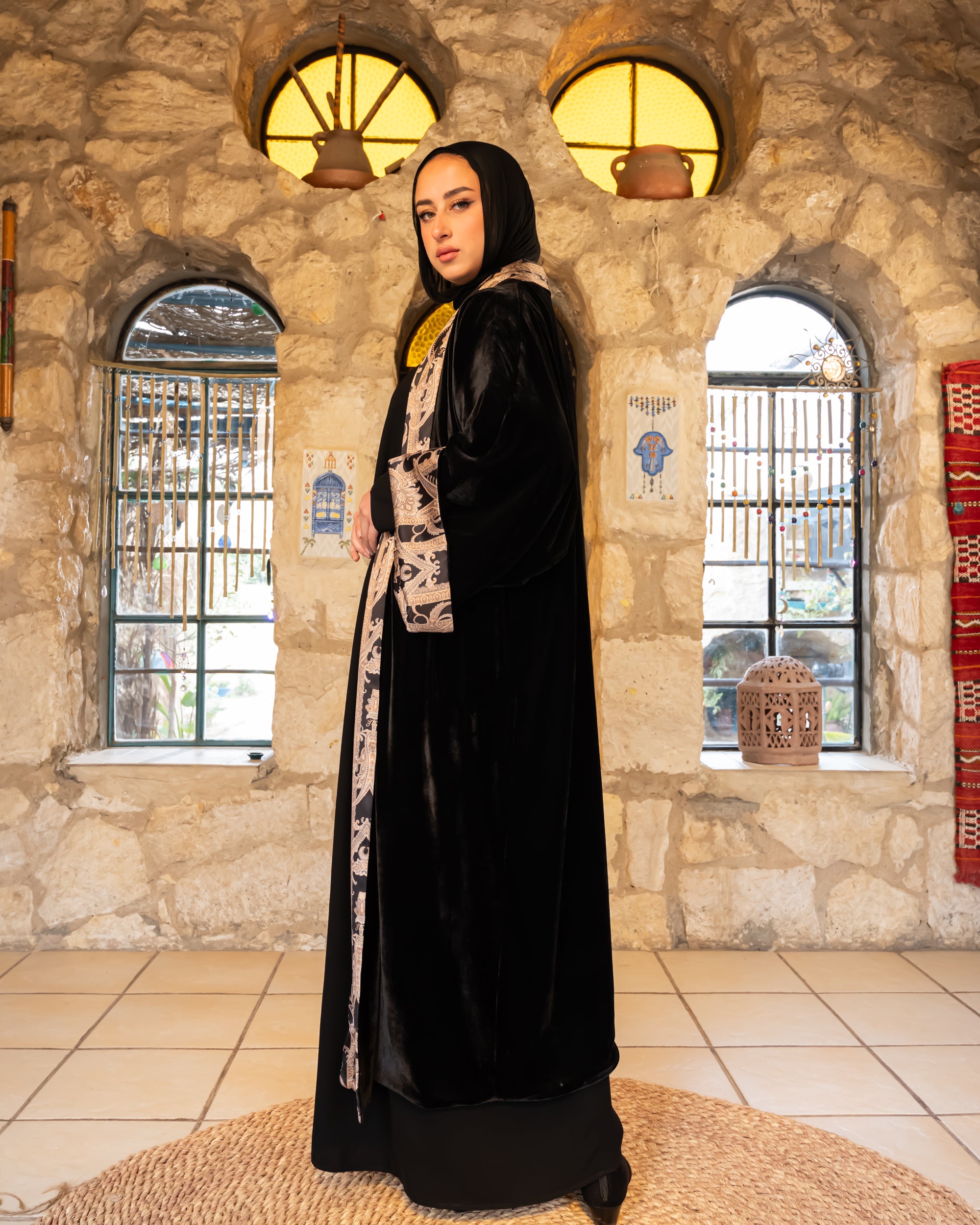 Double Face Velvet Kaftan - Black