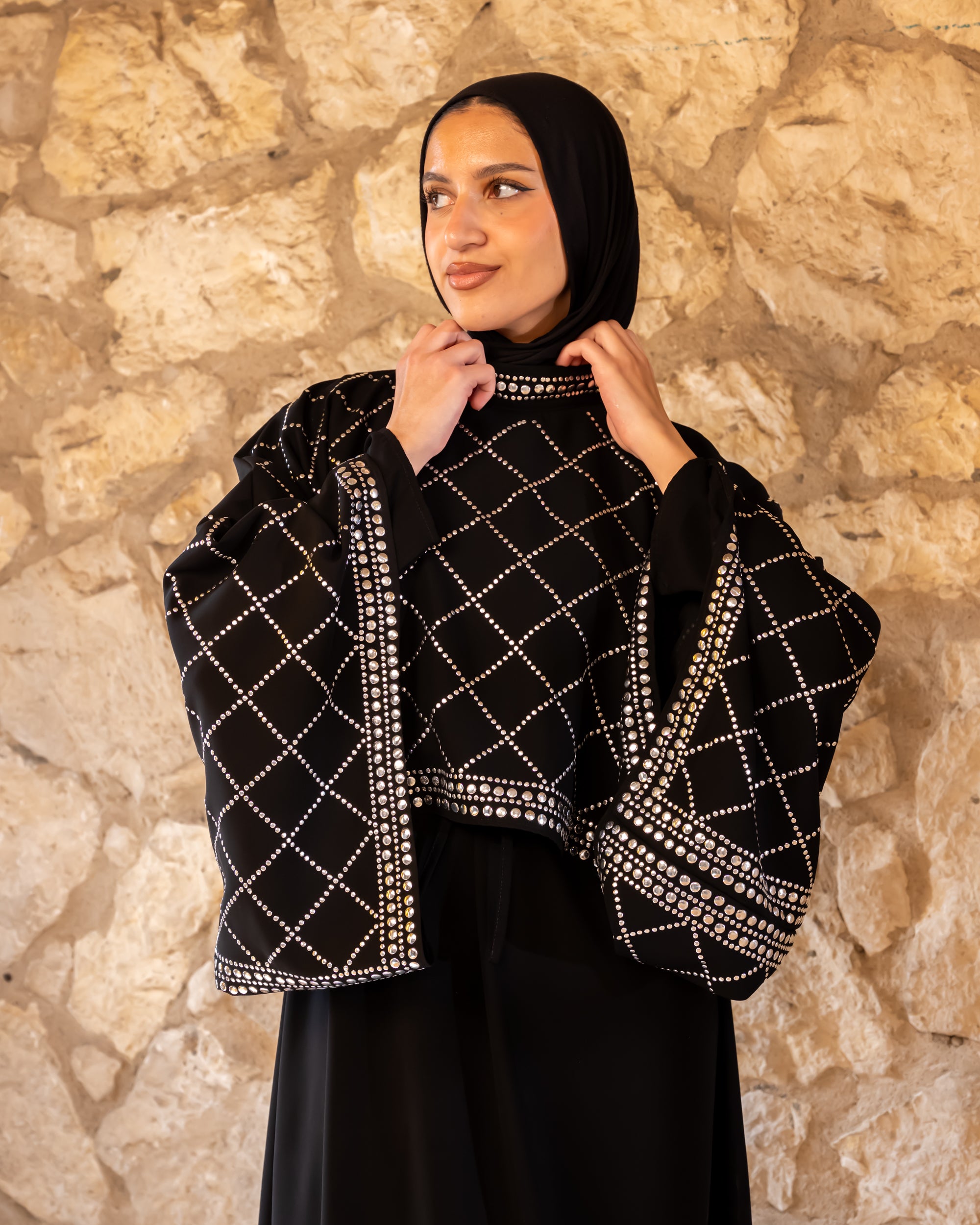 Studded Cape Abaya - Black (available at stores)