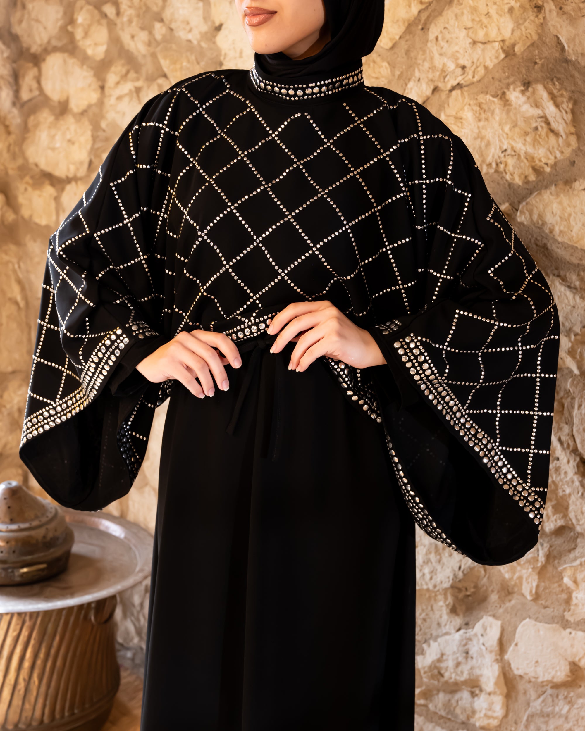 Studded Cape Abaya - Black (available at stores)