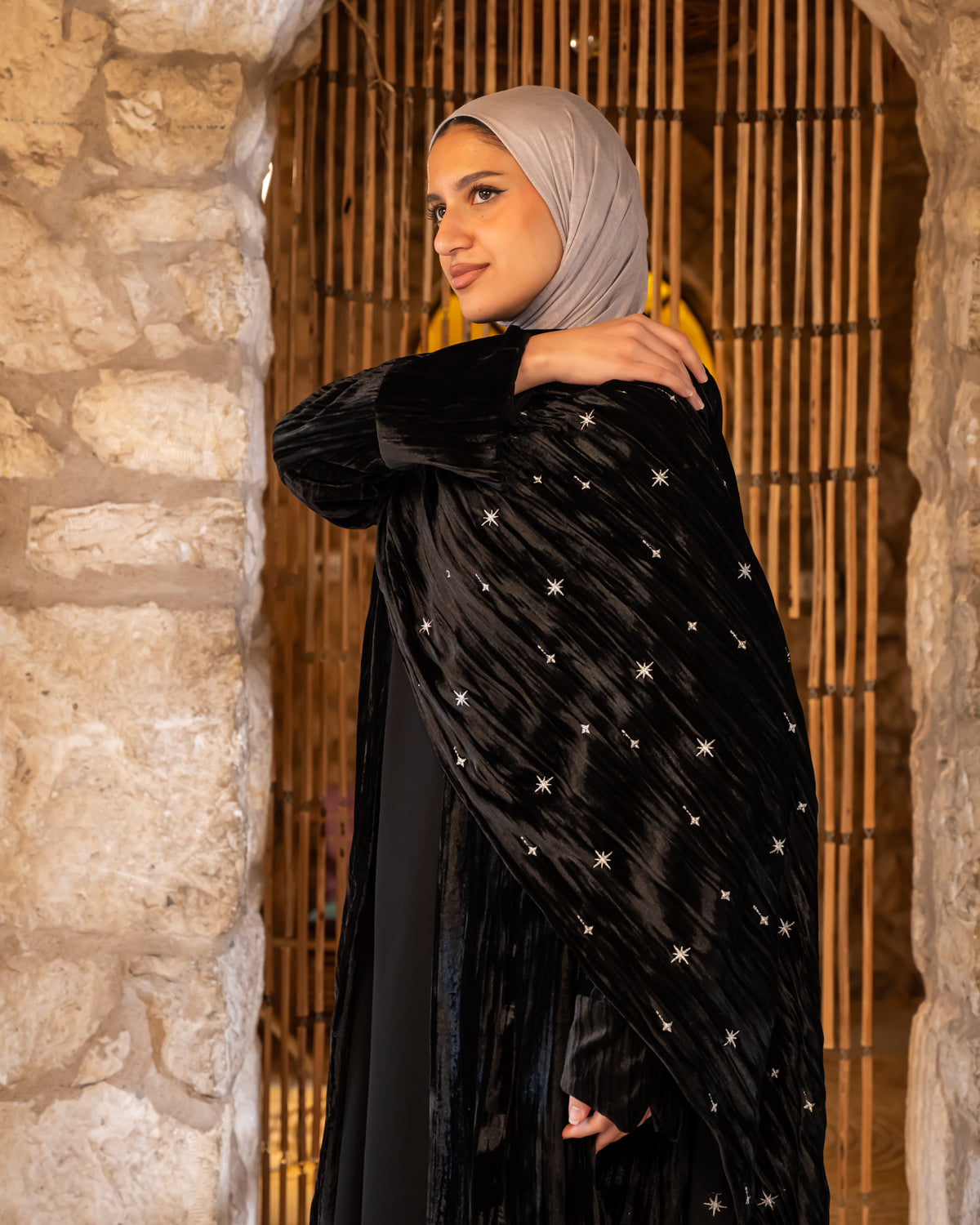 Crushed Velvet Kaftan - Black