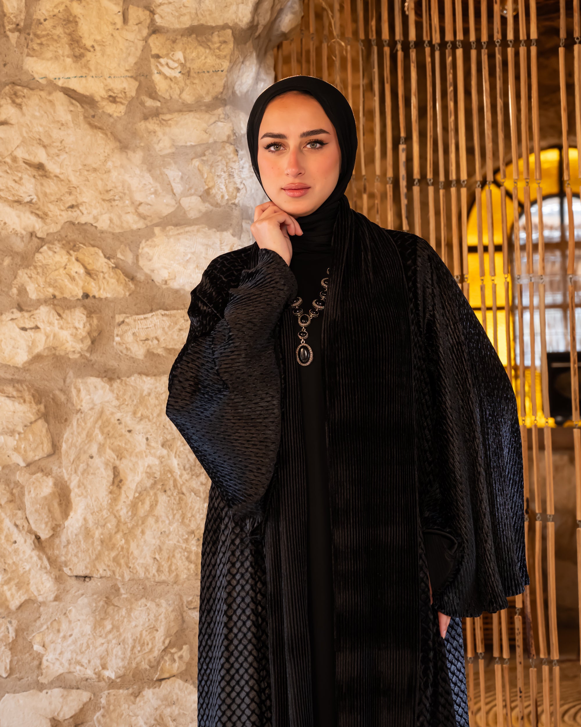 Mixed Velvet Kaftan - Black