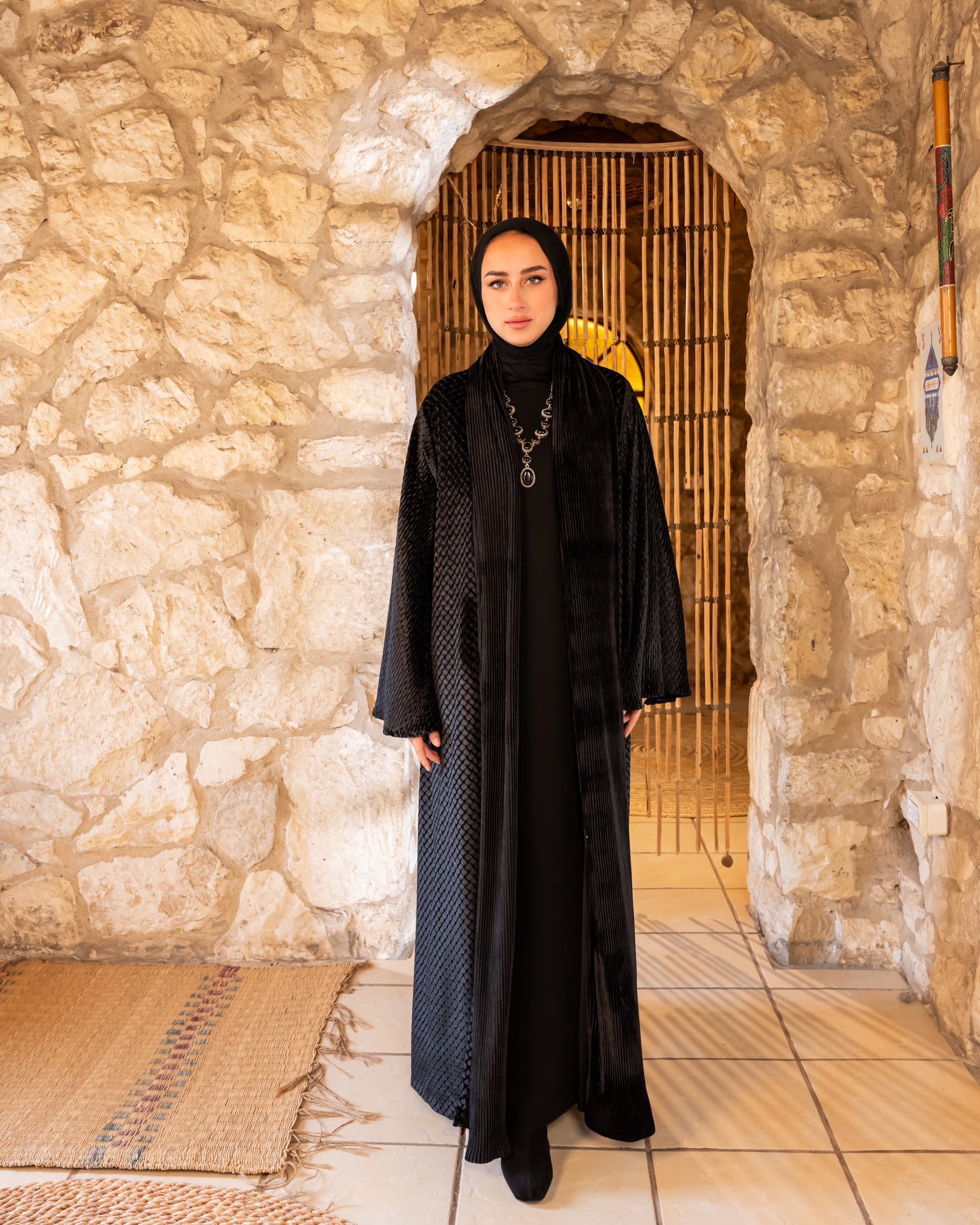 Mixed Velvet Kaftan - Black