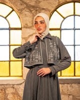 Serma Embroidery Abaya - Grey