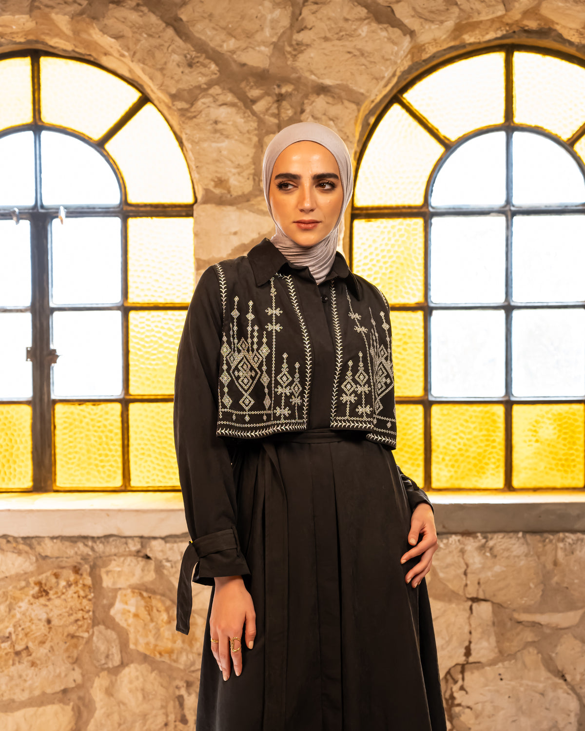 Serma Embroidery Abaya - Black