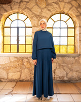 Accordion With Scarf Abaya-Blue