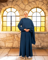 Accordion With Scarf Abaya-Blue