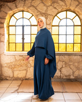 Accordion With Scarf Abaya - Blue