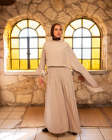 Accordion With Scarf Abaya - Beige