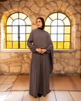 Accordion With Scarf Abaya-Grey