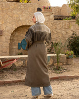 Fringed Cardigan With Studs - Olive