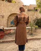 Fringed Cardigan With Studs - Brown