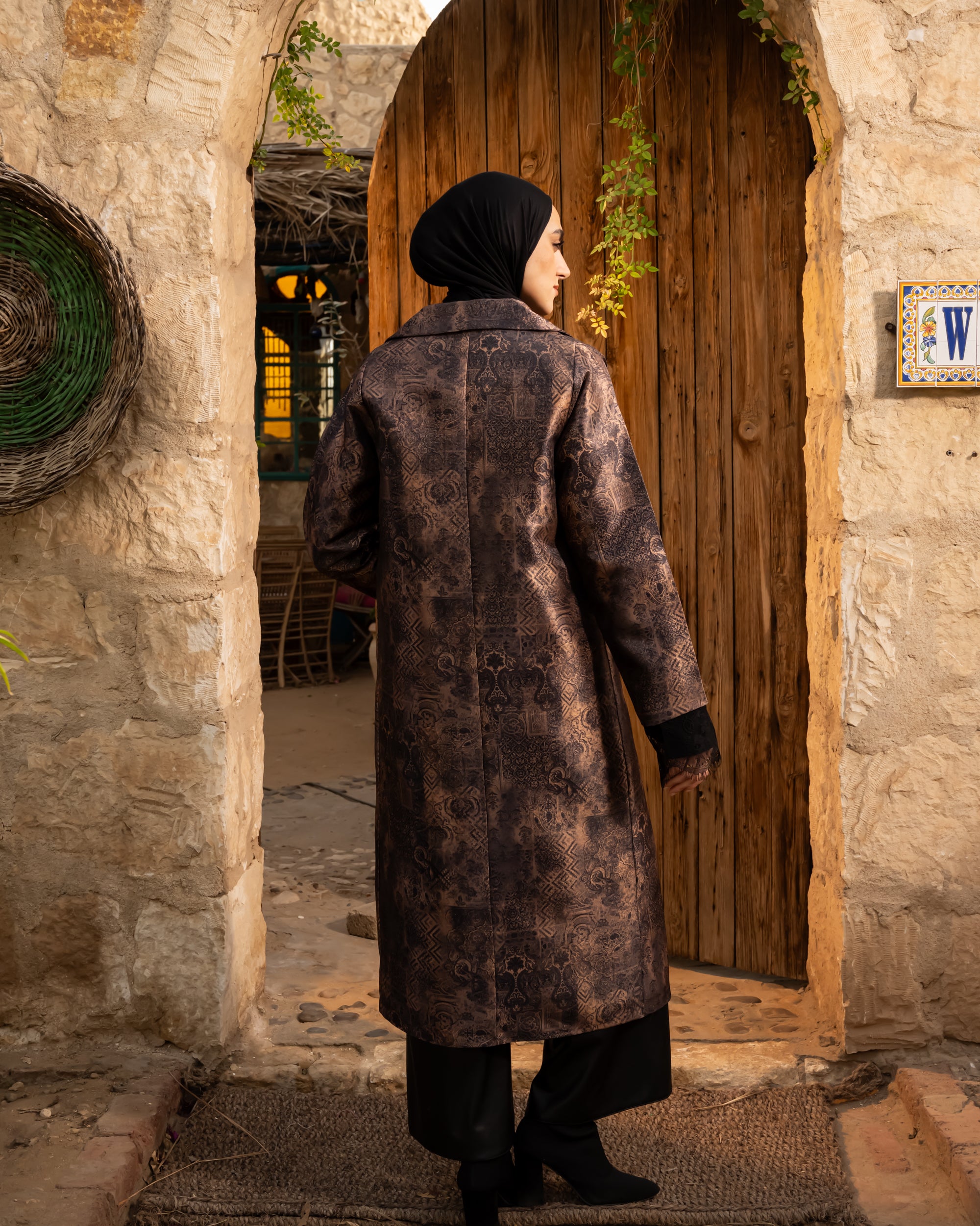 Taffeta Printed Cardigan - Gold