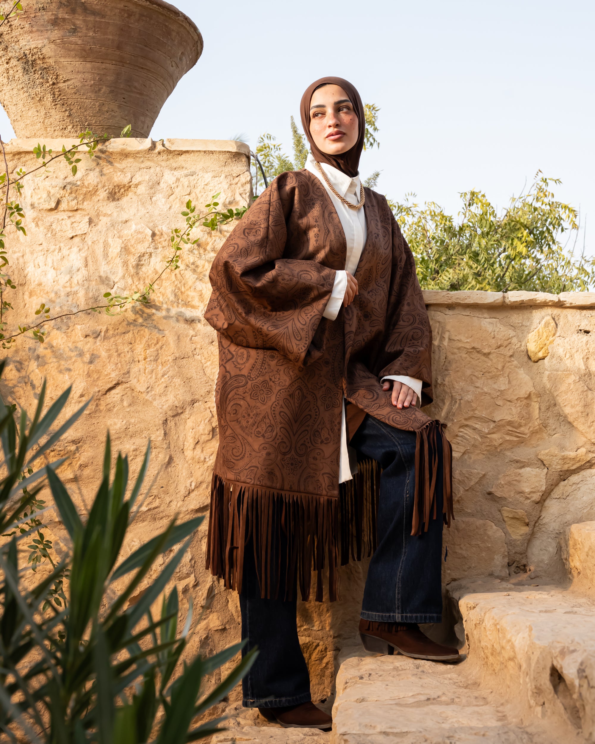 Printed Suede Cardigan - Brown