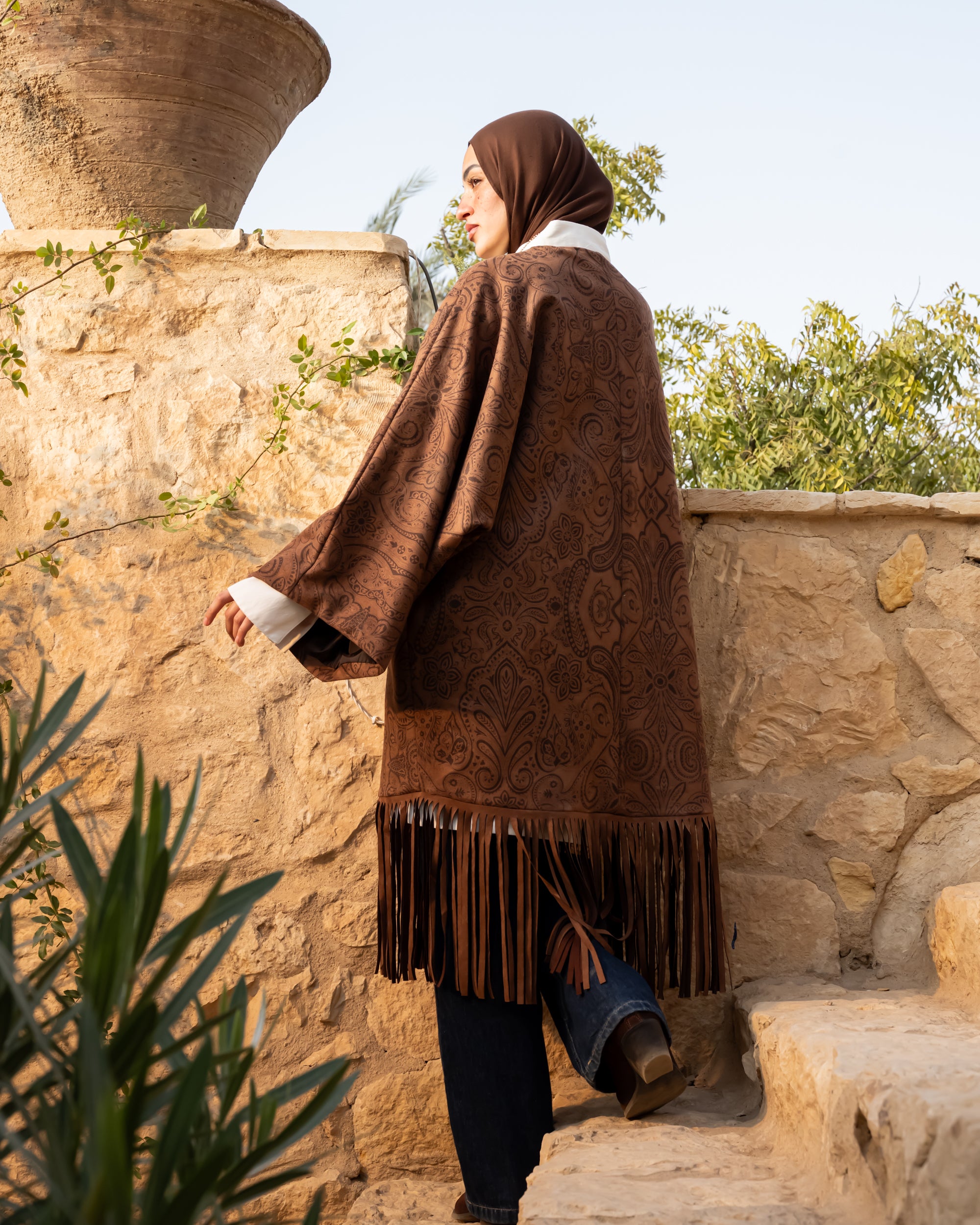 Printed Suede Cardigan - Brown