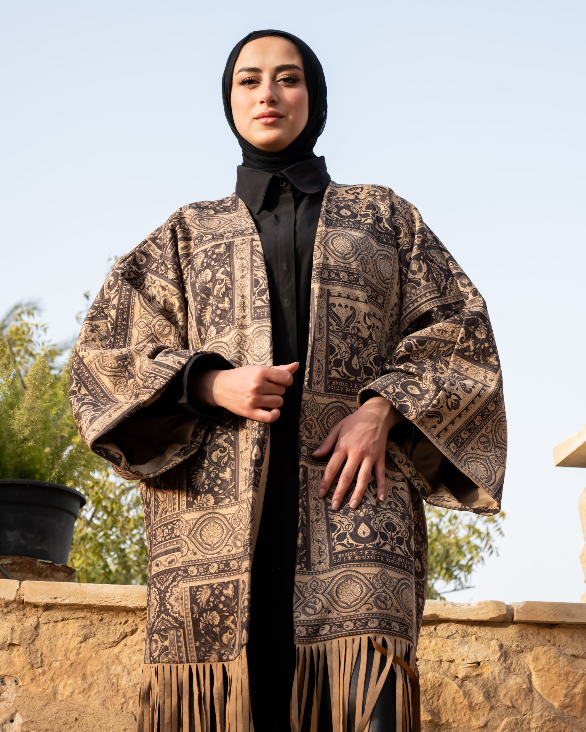 Printed Suede Cardigan - Beige