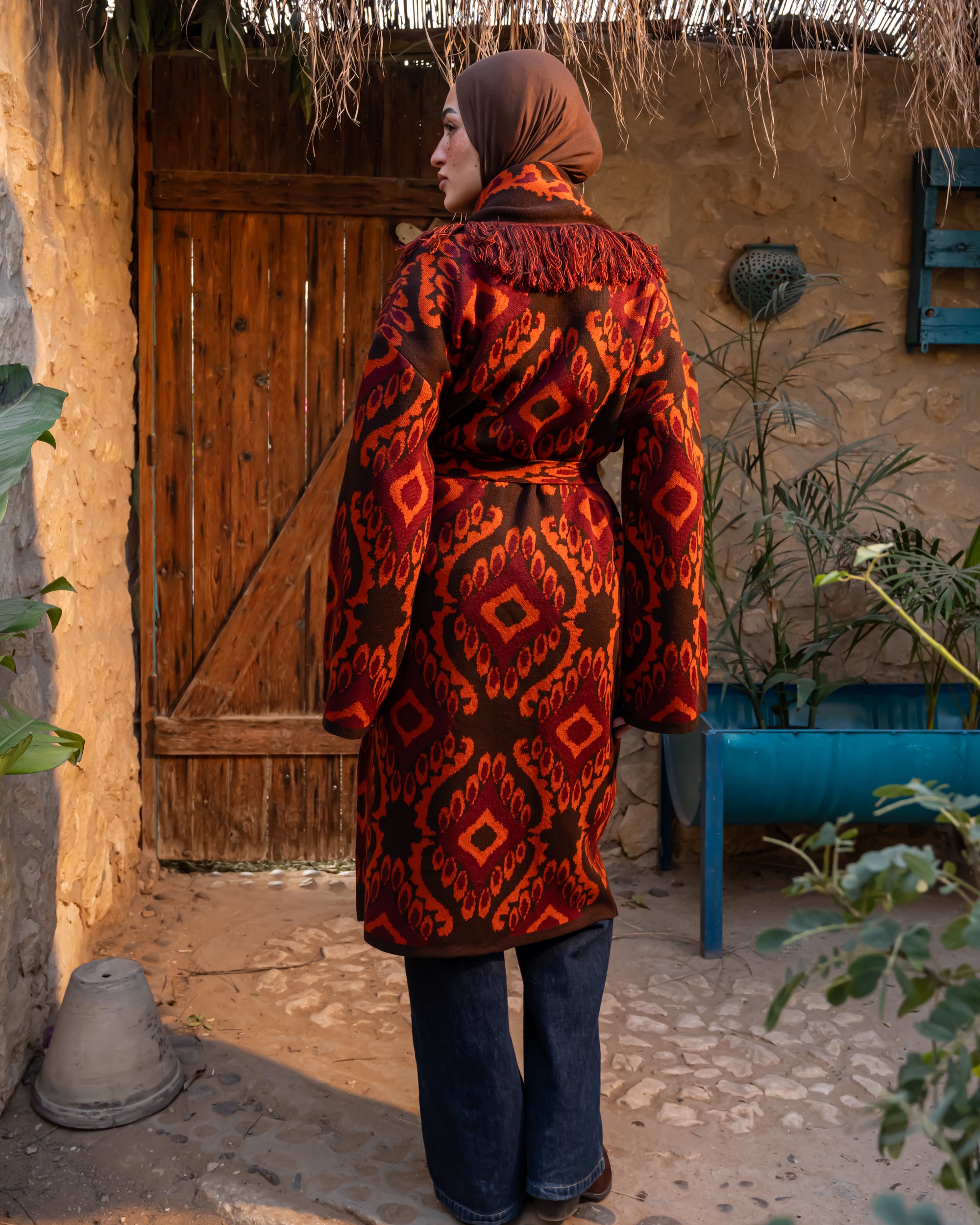 Knitted Boho Cardigan - Orange