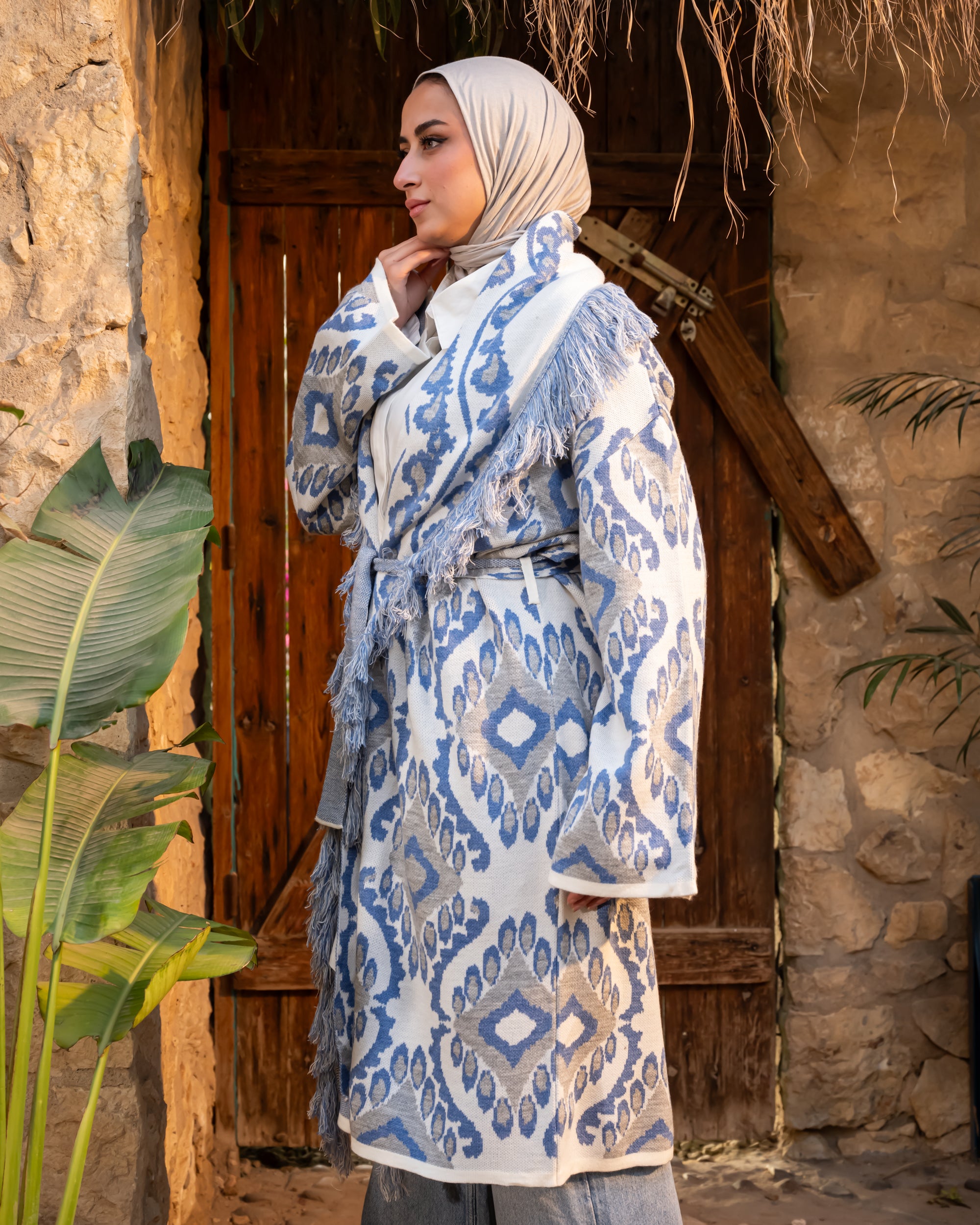 Knitted Boho Cardigan - Blue