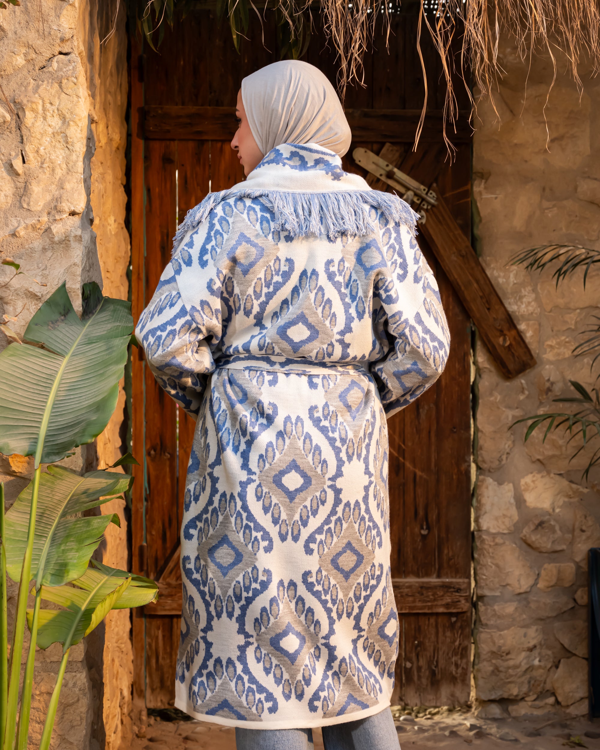 Knitted Boho Cardigan - Blue
