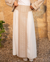 Felt Embroidered Skirt-Beige