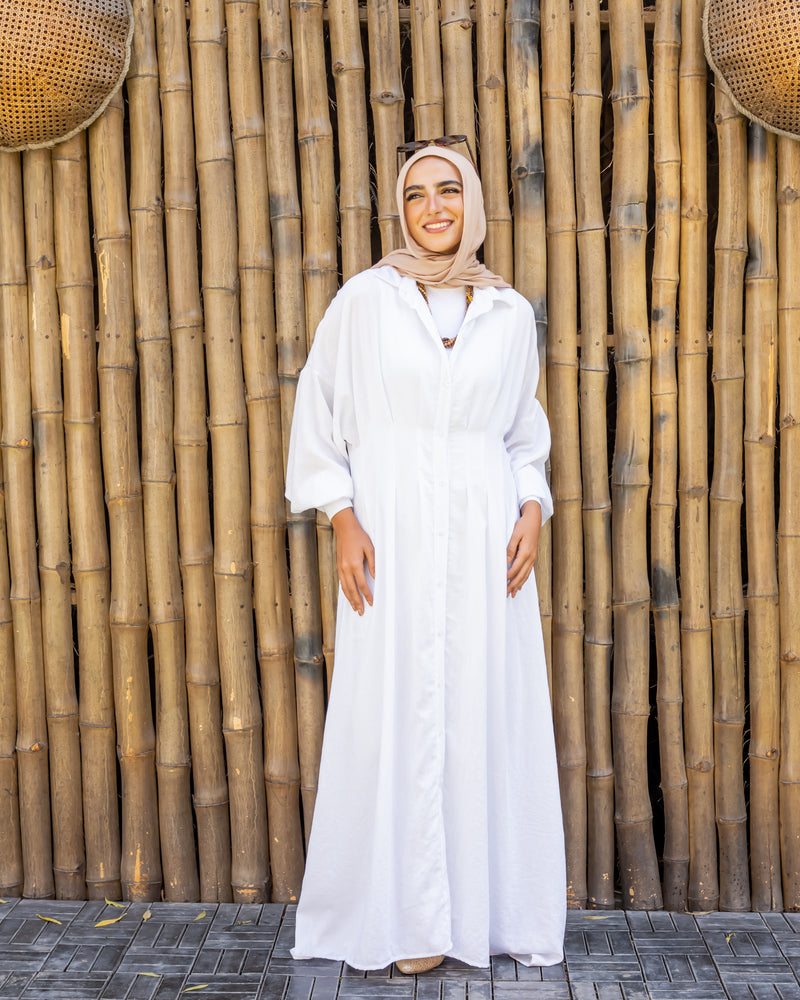 Linen Seamed Dress - White