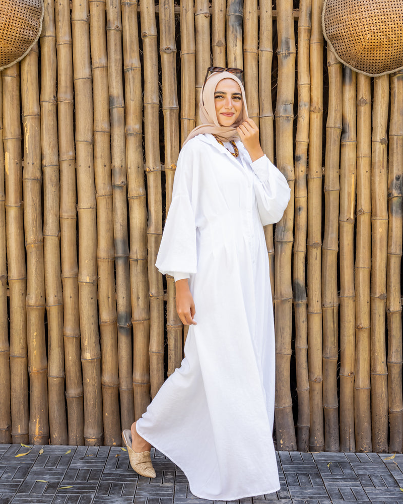 Linen Seamed Dress - White