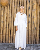 Linen Seamed Dress - White
