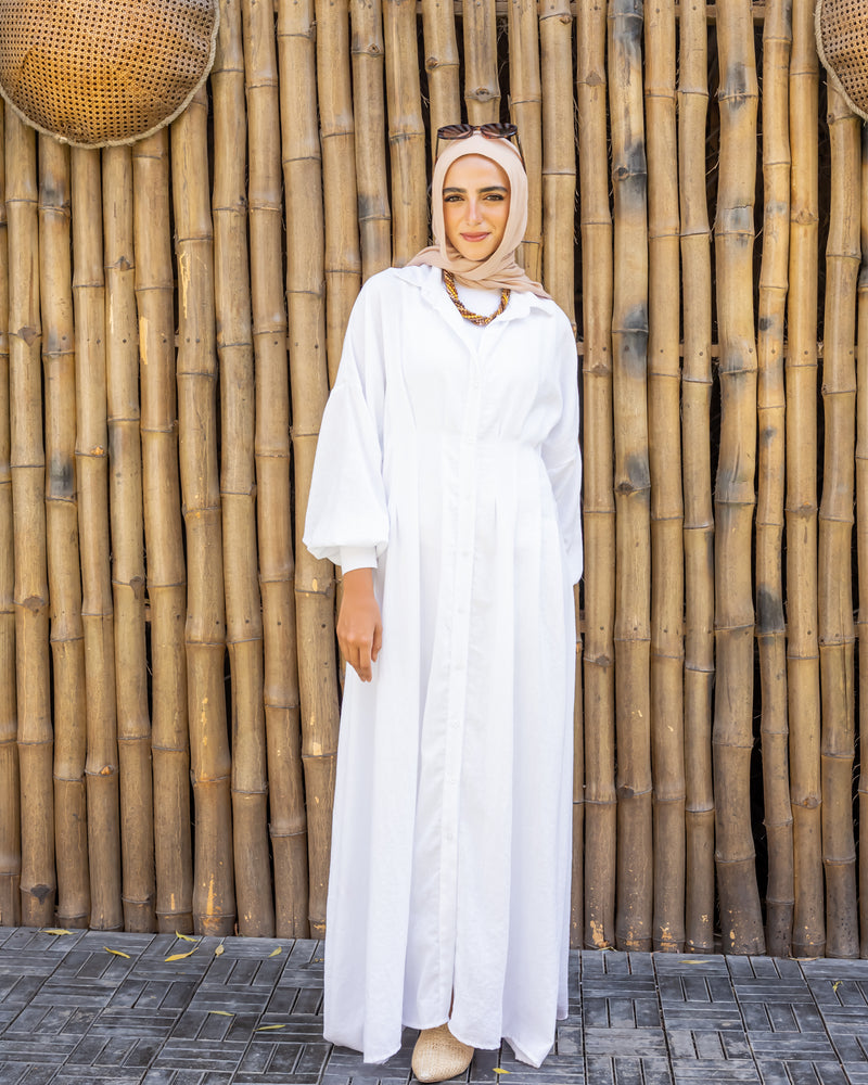 Linen Seamed Dress - White