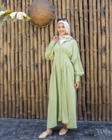 Linen Seamed Dress - Lime