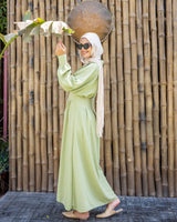 Linen Seamed Dress - Lime