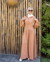 Linen Seamed Dress - Brown