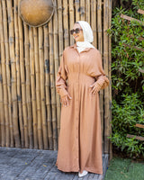 Linen Seamed Dress - Brown