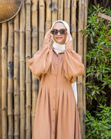Linen Seamed Dress - Brown