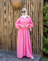 Linen Seamed Dress - Pink