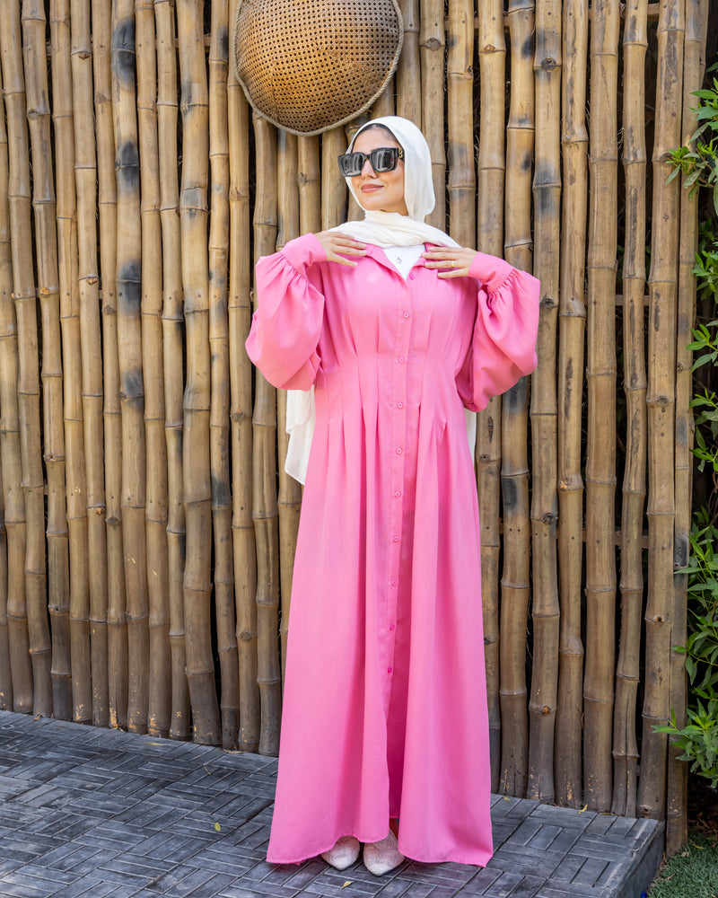 Linen Seamed Dress - Pink