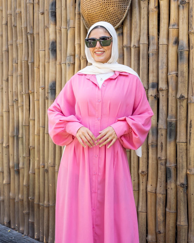 Linen Seamed Dress - Pink