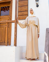 Cropped Top Satin Dress - Beige