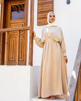 Cropped Top Satin Dress - Beige