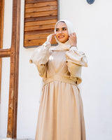 Cropped Top Satin Dress - Beige