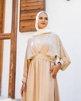 Cropped Top Satin Dress - Beige