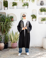 Linen Embroidered Cardigan - Black