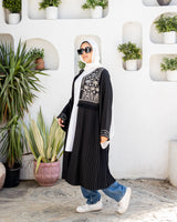 Linen Embroidered Cardigan - Black