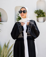 Linen Embroidered Cardigan - Black