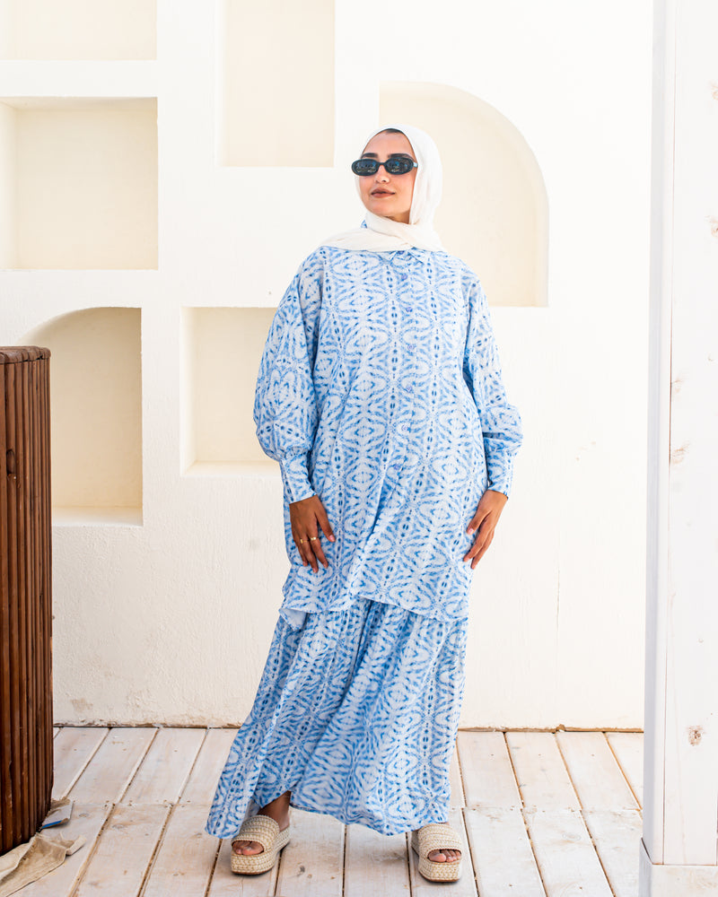 Accordion Printed Pants - Blue